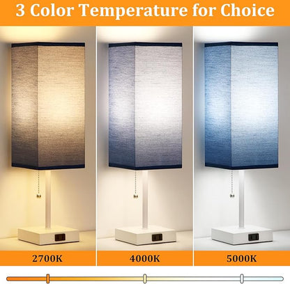 18'' Table Lamp for Bedroom set of 2,3-Color Bedside Lamps with Pull Chain Table Lamps for Night stands ,Small Night Light Lamps with 2 Bulbs Lamps for Living Room Kids Room Office Decor（Blue+White）
