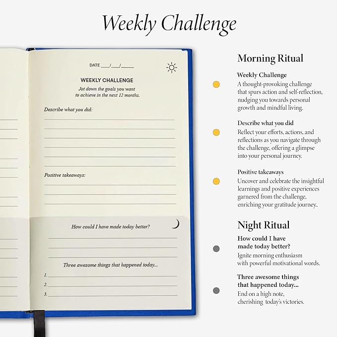 The Original Gratitude Journal 2026 - Daily Practice of Mindfulness & Happiness Journal with Elevating Quotes and Prompts for Affirmation Reflection Mindfulness - Premium Hardcover Journal Blue