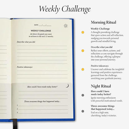 The Original Gratitude Journal 2026 - Daily Practice of Mindfulness & Happiness Journal with Elevating Quotes and Prompts for Affirmation Reflection Mindfulness - Premium Hardcover Journal Blue
