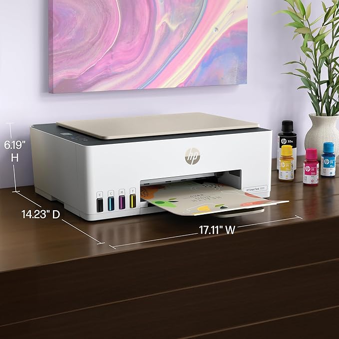 HP Smart Tank 5000 Wireless All-in-One Ink Tank Printer, Scanner, Copier with 2 years of ink included, Best-for-home, Refillable, AI-enabled (5D1B6A)