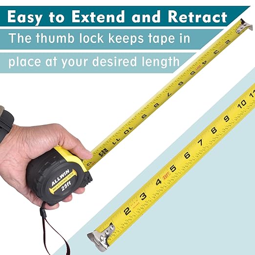 Tape Measure 25 Ft - Metal Retractable Tape Measure with Fractions, Easy Read, 1-inch Wide X 25 Foot - Purple