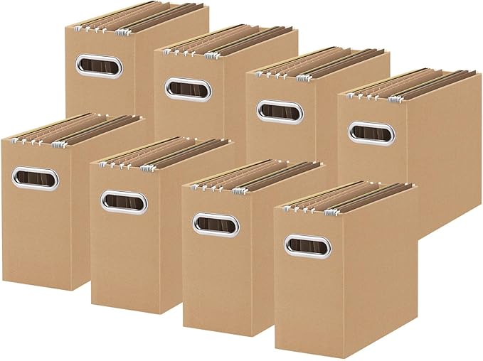 Oterri Cardboard File Organizer Box for Hanging File Folders Letter Size,File Box for Computer Desk,File Cabinet,Working Home,Office,Classroom (Brown, Letter Size - 8 Packs)
