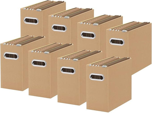 Oterri Cardboard File Organizer Box for Hanging File Folders Letter Size,File Box for Computer Desk,File Cabinet,Working Home,Office,Classroom (Brown, Letter Size - 8 Packs)