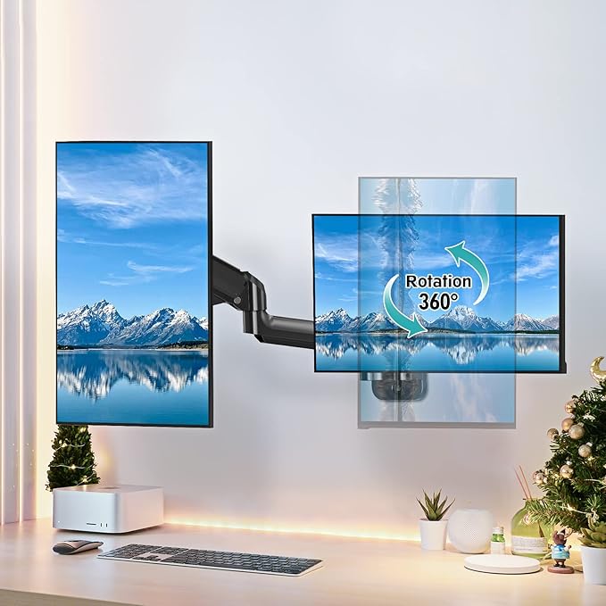 Dual Monitor Wall Mount for 13 to 32 Inch Computer Screens, Monitor Mounts for 2 Monitors Holds Up to 19.8lbs Each,Full Motion Gas Spring Monitor Arm with VESA 75x75/100x100