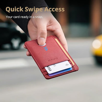 Buffway Slim Minimalist Front Pocket RFID Blocking Leather Wallets for Men and Women - Cross Red