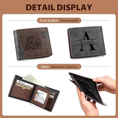 Personalized Wallet for Men – Custom Bifold Wallet with Photo, Text, Name, Calendar, RFID Blocking Slim Wallet, Gift for Husband, Dad, Boyfriend, Father’s Day, Birthday, Valentine’s Day (Dark Brown)