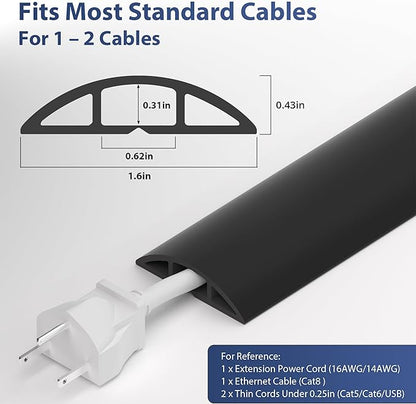 ZhiYo 5.6ft Cord Covers for Wires on Floor, Cord Hider Floor Hide Extension Cords, Soft PVC Cable Cover Cable Protector, Wire Cavity W0.62in H0.31in, Black