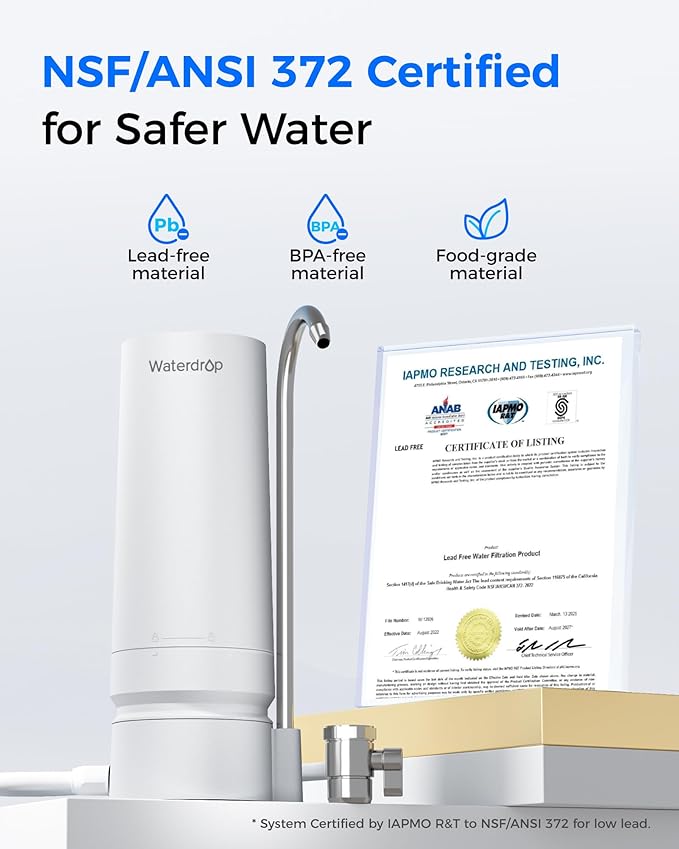 Waterdrop Water Filter for Sink Faucet, 4000 Gallons Countertop Water Filter System and Filter Life Reminder, Reduces Heavy Metals, Bad Odor, and 99% Chlorine, WD-CTF-05 (1 Filter)
