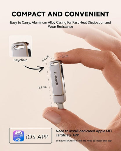 MFi Certified 512GB iPhone Photo Stick, USB Flash Drive for Photo/Video Backup, High-Speed Thumb Drive Compatible for iPhone/iPad/Android/PC (Silver)