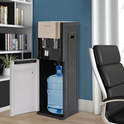Bottom Loading Water Cooler Dispenser for 20L/5.28 Gallon Bottles,Stainless Steel Hot & Cold Water Dispenser with LED Indicator Light for Home, Offices, Hotels, Kitchens (Gold)