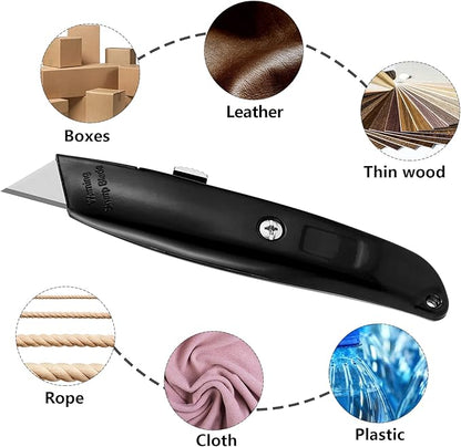 DIYSELF 30 Pack Box Cutter Heavy Duty Aluminium Shell Utility Knife | SK5 Steel Sharp Blade | Retractable Knife for Cutting Cartons Ropes and Cardboard | Home and Office Use (Black)