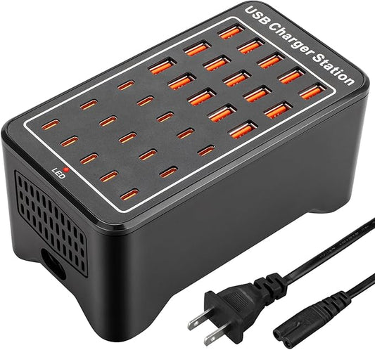 USB~C Charger Block, 150W(30A) 30 Port (15 USB A & 15 USB~C Port) Multiple USB Charging Station, Desktop USB Wall Charger Compatible with iPhone, iPad, Tablets, Smartphones