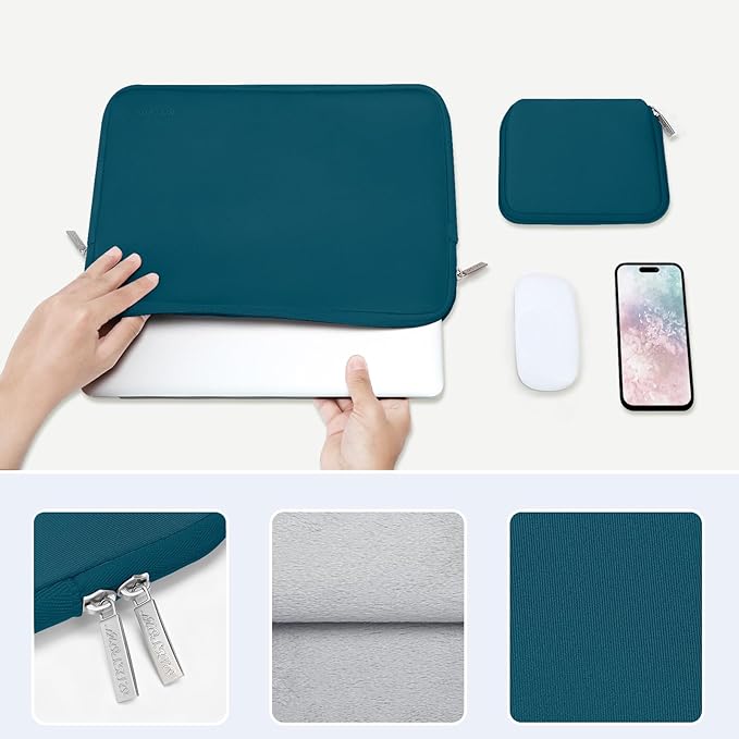 MOSISO Laptop Case 15 inch, 15 inch Laptop Sleeve Bag Compatible with MacBook Air 15 M4 A3241 M3 A3114 M2 A2941 2025 2024 2023, Dell XPS 15, Neoprene Computer Sleeve Bag with Small Case, Deep Teal
