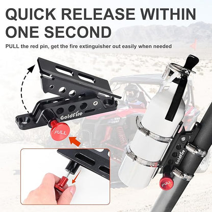 Quick Release Fire Extinguisher Mount Bracket Holder Aluminum Roll Bar Mount Bottle Holder Adjustable for Jeep Wrangler TJ JK JL JKU UTV Polaris RZR Ranger (Black)