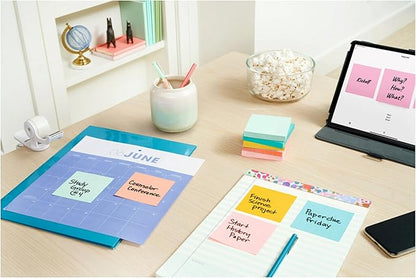 Post-it Notes, 3x3 in, 4 Pads, America's #1 Favorite Sticky Notes, Beachside Café Collection, Pastel Colors (Pink, Mint, Yellow), Recyclable (5401)