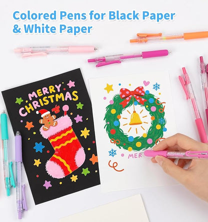 Gel Pens For Coloring, 72 Colors Retractable Colored Pens for Black Paper & White Paper, 0.7mm Fine Point Colorful Pens for Coloring, Writing, Drawing, Journaling, Note Taking, School, Office, Home