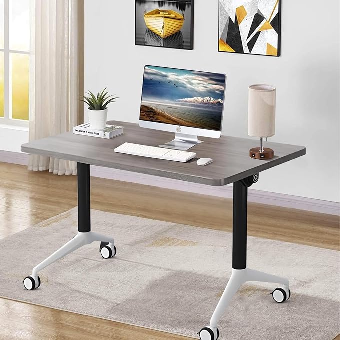 Conference Room Table, Folding Conference Table with Flip-Top Design, Mobile Seminars Dynamic Meetings Training Tables for Offices, Classrooms, and Meeting Room (8, grey1915, 70.8in)