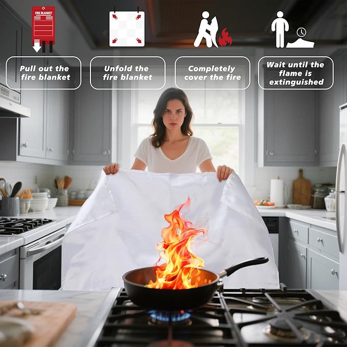 Ougist 3 Pieces Fire Extinguisher Kit for Home Kitchen and Car – Includes 2.5 lb ABC Dry Powder Fire Extinguisher with Quick-Release Handle, Emergency Smoke Hood and Fire Blanket
