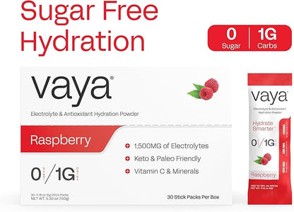 Vaya - Sugar Free Electrolyte Powder Packets – Give Your Body Instant Hydration - with Fasting Electrolytes (30 Pack, Raspberry)