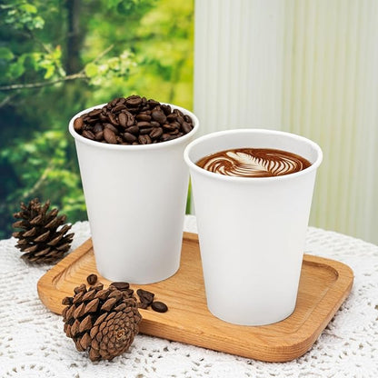 RACETOP [500 pack] Disposable Coffee Cups 12 oz, Paper Cups 12 oz, Hot Cups, Ideal for Hot Drinks, Coffee(white)