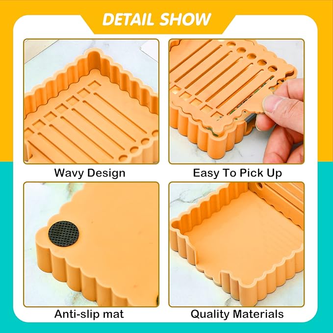 Sticky Notes Holder Cute with Stencil, Wavy Self-Stick Notepad Holder, Note Dispenser for Desk, Sticky Notes Organizer(Orange)