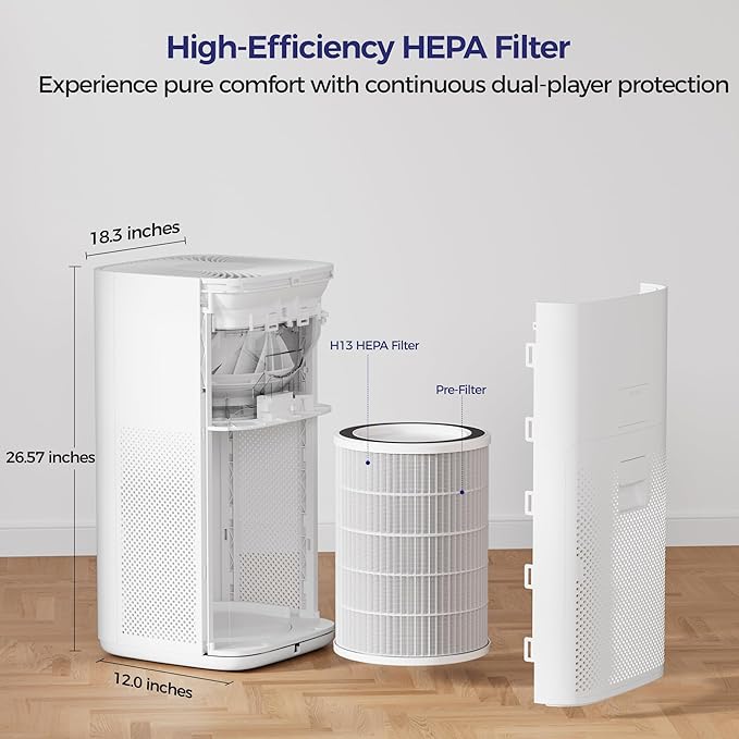 VUSIGN Air Purifier for Home Large Room & Pets, Covers Up to 1800 ft² with CADR 242 CFM, H13 HEPA Filter, Air Quality Display, Smart App Control, Quiet Sleep Mode, Remove Dust, Smoke & Odor