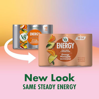 V8 Energy Orange Pineapple Energy Drink, 8 fl oz Can (12 Pack)