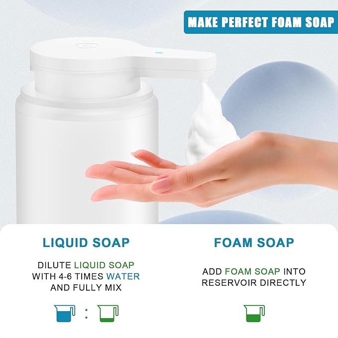 Automatic Soap Dispenser Foaming Touchless 10.14oz/300ml Foam Soap Dispenser Automatic Foam Hand Soap Dispenser with Infrared Sensor for Bathroom Kitchen Sink Hotel Restaurant (White)