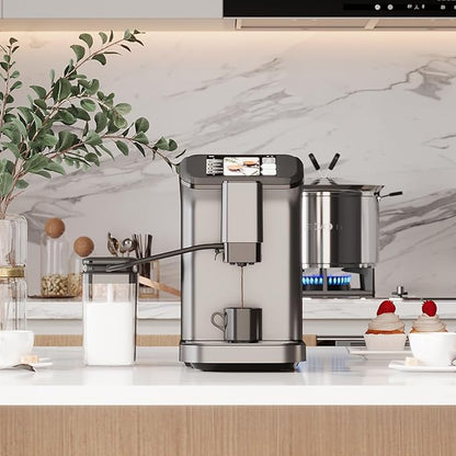 GarveeLife Espresso Machine with Built-in Grinder, 20Bar Pressure & Automatic Milk Frother, One-Touch Operation for Lattes and Cappuccinos, Compact Design for Home or Office Use