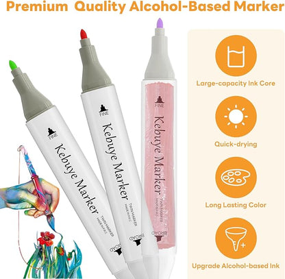 Alcohol Based Markers Art Set - 120 Color Professional Double Sided Marker for Artist, Markers for Adult Coloring Books No Bleeding - Dual Tip Color Pen for Drawing Blending Illustration Card Making