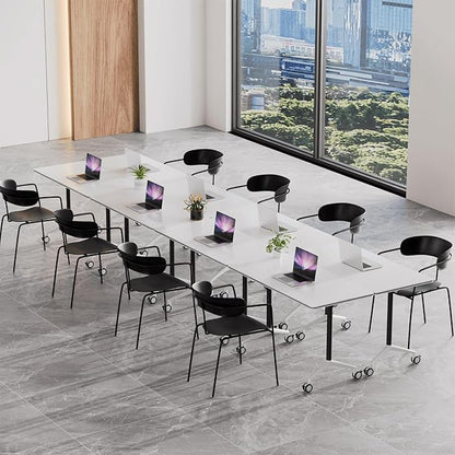 Conference Room Table, 55 Inch Folding Conference Tables with Wheels, Modern Office Meeting Table, Easy Flip & Nest Design, Rectangular Seminar Tables with Metal Frame for 2-24 People (M, 2PCS)