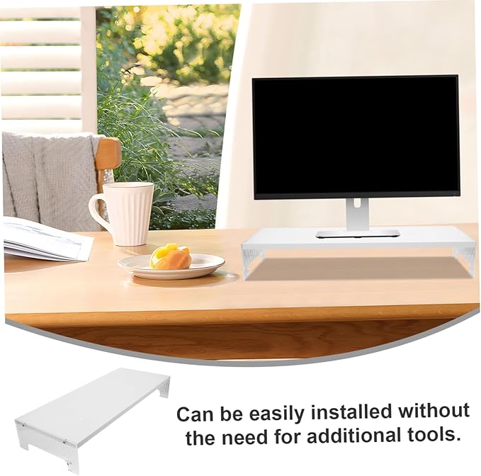 Mipcase Acrylic Monitor Stand Riser with Legs White Computer Lifting Rack for Desk Posture Improvement Neck Shoulder Relief Home Office Use