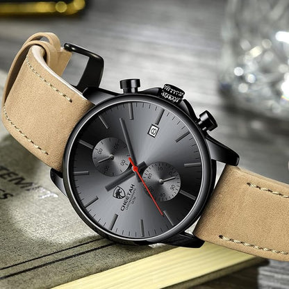 GOLDEN HOUR Mens Watch Fashion Sleek Minimalist Quartz Analog Mesh Stainless Steel Waterproof Chronograph Watches for Men with Auto Date