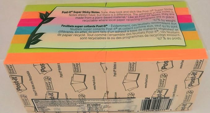 Post-it Super Sticky Notes, 3 in x in, Rio de Janeiro Collection, 14 Pads, 90 Sheets/Pad