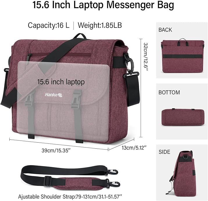 Hanke Durable Messenger Bag for Men with 15.6 Laptop Case, Business Cross Body Bag Briefcase for Women,School Work Tote Bag
