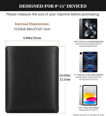 MoKo 9-11 Inch Tablet Sleeve, PU Leather Briefcase Slim Stylish Case Fits New 11-inch iPad Pro M4/iPad Air M2 2024, Air 5/4th 10.9, 10th Gen 10.9, 9/8. Gen 10.2, Tab S8/S9 11, Black