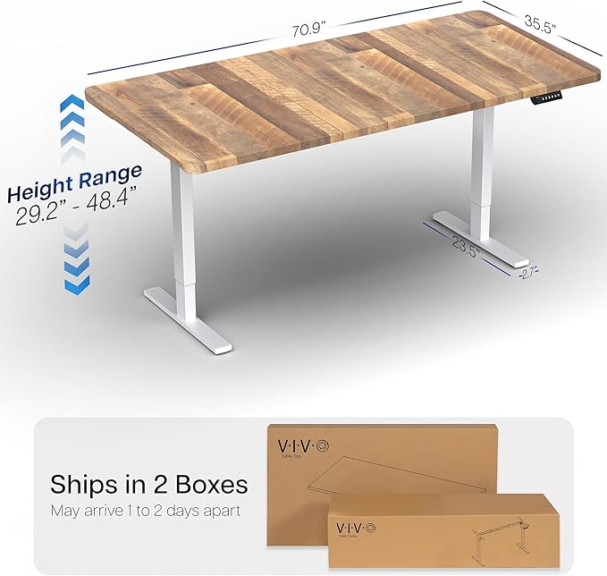 VIVO Electric 71 x 36 in Standing Desk, Memory Height Adjustment, 1B Series, Reclaimed Wood Top White Frame, DESK-KIT-1W7P-36