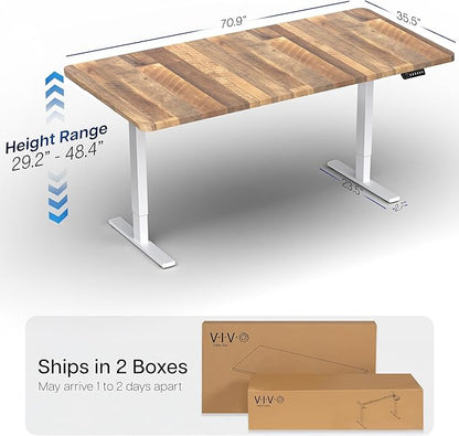 VIVO Electric 71 x 36 in Standing Desk, Memory Height Adjustment, 1B Series, Reclaimed Wood Top White Frame, DESK-KIT-1W7P-36