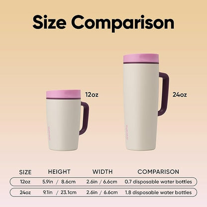 Owala SmoothSip Slider Stainless Steel Insulated Travel Mug, 100% Leak Proof, For Hot and Cold Drinks, Travel Friendly with Sliding Lock Lid, 24 oz, BPA Free, Leak Proof, Pink/Tan (Daybreak)