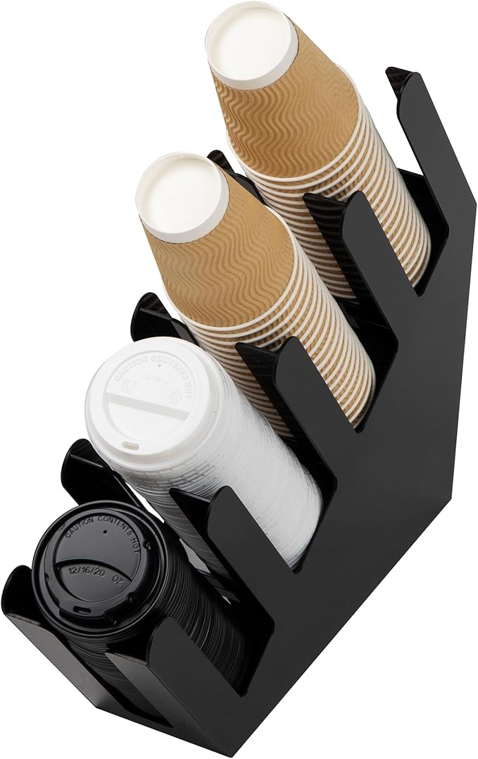 Mind Reader Cup and Lid Dispenser, Countertop Organizer, Coffee Bar, Beverage, Kitchen, Breakroom, 4"L x 18"W x 16"H, Black