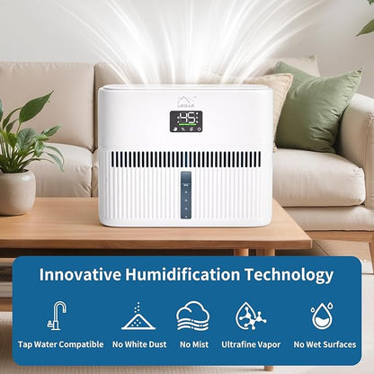 Smart Evaporative Humidifiers for Bedroom, Living Room, Nursery, Large Room up to 300 ft², 5L Tank, Max 48H Runtime, Mist-free Top Fill Humidifier for Baby, Plants, Easy to Clean