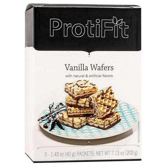 PROTIFIT - High Protein Wafer Bar, 15g Protein, Low Calorie, Low Carb, Low Fat, Trans Fat Free, Cholesterol Free, Ideal Protein Compatible, 5 Servings Per Box (Vanilla)