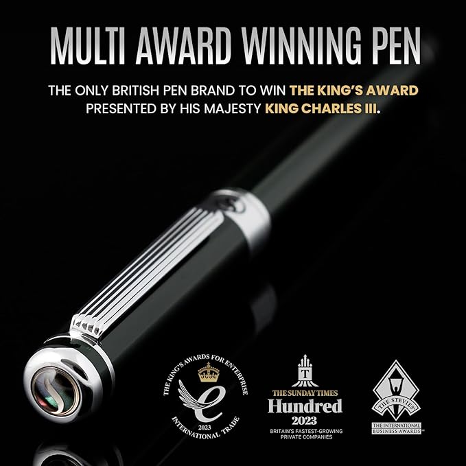 Scriveiner Black Green Rollerball Pen - Stunning Luxury Pen, Chrome Finish, Schmidt Ink Refill, Best Roller Ball Pen Gift Set for Men & Women, Professional, Executive Office