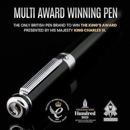 Scriveiner Black Green Rollerball Pen - Stunning Luxury Pen, Chrome Finish, Schmidt Ink Refill, Best Roller Ball Pen Gift Set for Men & Women, Professional, Executive Office