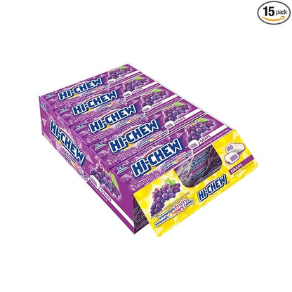 HI-CHEW Grape Sticks, 15-Pack, Soft & Chewy Candy, 1.76oz Each, Bulk Candy Individually Wrapped - Made with Immensely Juicy Fruity Flavors