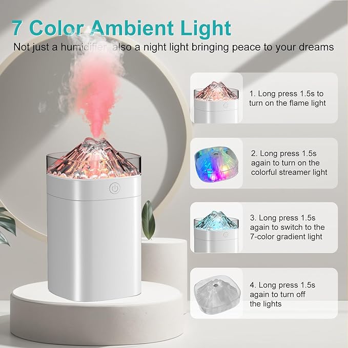 Small Humidifier - 400ml Small Humidifiers for Desk, Mini Desk Humidifier for Office Plants with 2 Modes Large Spray, Waterless Auto-Off Humidifiers with 7-Color Night Light for Bedroom