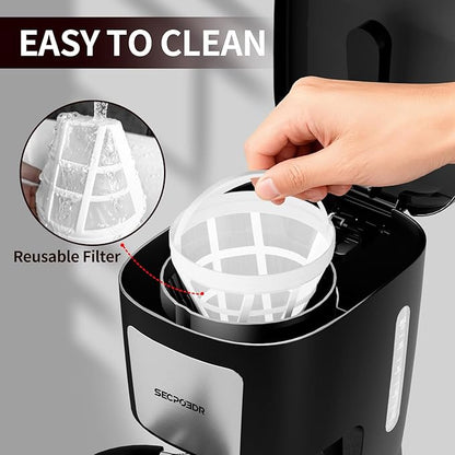 12-Cup Drip Coffee Maker with Reusable Filter,Programmable Clock,Auto Brew,Water Window,Keep Hot Plate,Glass Carafe,Compact Design for Kitchen,Office,Silver and Black