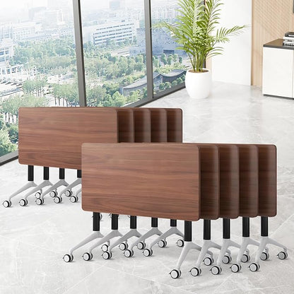 Conference Room Table, Folding Conference Table with Silent Wheels, Modular Flip Top Mobile Training Tables for Office, Training Room, Meeting Rooms, School, 2-16 Person (10, Walnut, 70.8in)