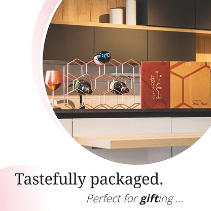 Gusto Nostro Countertop Wine Rack - 14 Bottle Freestanding Modern Metal Wine Rack - 3 Tier Tabletop Wine Holder Stand for Cabinet, Pantry Wine Bottle Storage - No Assembly Required (Small, Rose Gold)