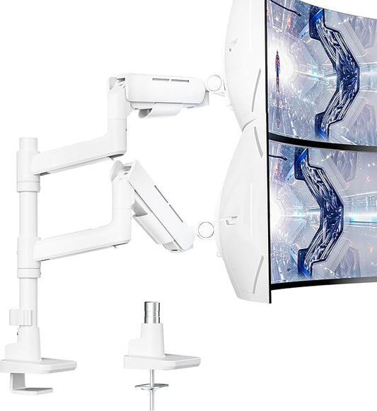 ARES WING Dual Monitor Mount for 17-49 Inch Ultrawide Heavy Duty Curved Screen, Computer Monitor Arm Desk Mount, Gas Spring Adjustable Dual Monitor Stand for Desk, White
